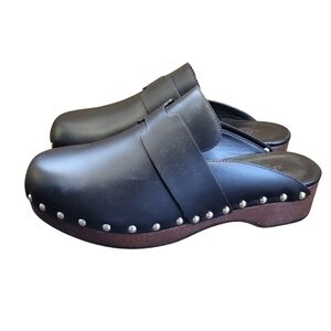 Hermes Black Studded Leather Platform Clog Mules 38 Fits US 8